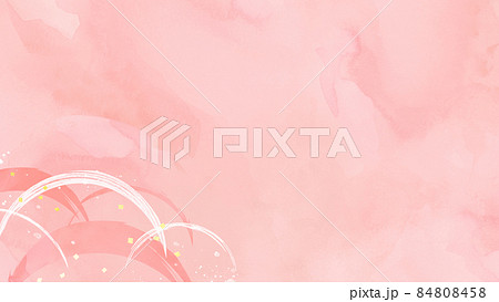 ピンク色の水彩テクスチャと波の背景素材 84808458