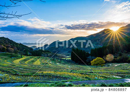 【千葉県】稲刈りの終わった、秋の大山千枚田 日の出 【千葉県】稲刈りの終わった、秋の大山千枚田 日の出 84808897
