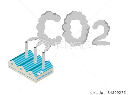 工場の排気ガスとco2の文字イラストのイラスト素材