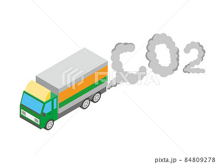 トラックの排気ガスとco2の文字イラストのイラスト素材