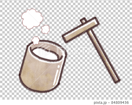 お餅つきの杵と臼 背景無し のイラスト素材
