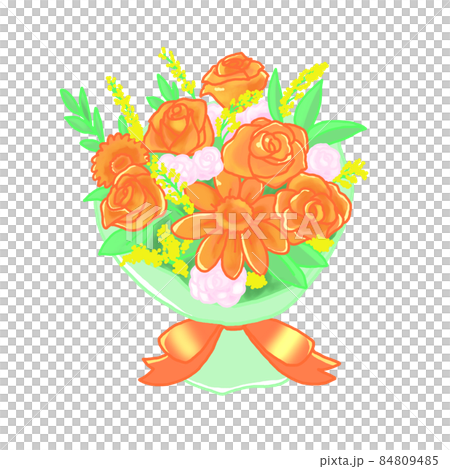 花束の絵 オレンジのバラの花束のイラスト素材 [84809485] - PIXTA