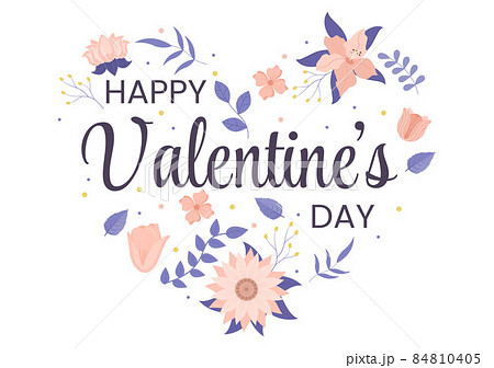 Happy Valentine's Day Flat Design Illustration Which is Commemorated on February 17 with Teddy Bear, Chocolate and Gift for Love Greeting Card 84810405