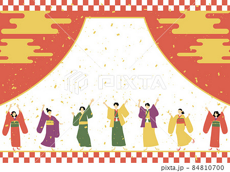 和服を着た人達　金紙吹雪　富士背景 84810700