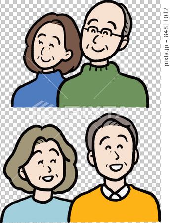 笑顔、ポジティヴなシニアのイラスト素材セット 笑顔、ポジティヴなシニアのイラスト素材セット 84811012