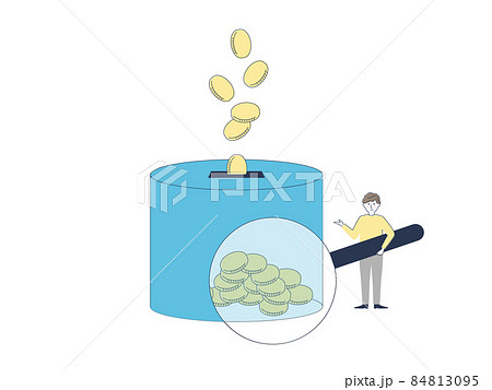 貯金箱と財産を増やす男性 貯金箱と財産を増やす男性 84813095