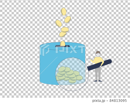 貯金箱と財産を増やす男性 貯金箱と財産を増やす男性 84813095