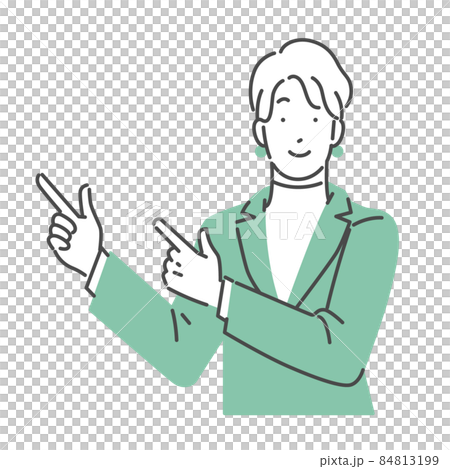A suit woman pointing to the left with the index fingers of both hands 84813199