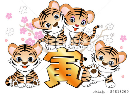 かわいいトラの子供たちの年賀状素材 かわいいトラの子供たちの年賀状素材 84813269