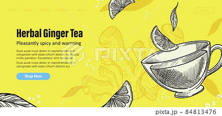 Herbal ginger tea with mint leaves and citrus 84813476