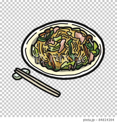 お皿に盛りつけられた焼きそばのイラスト 84814164