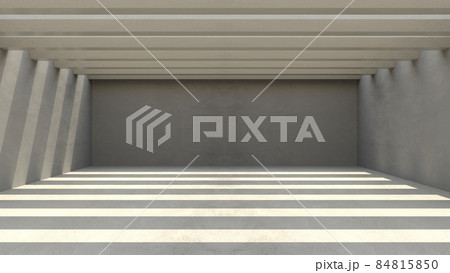 Empty room, cement warm light floor and walls, Tunnel concrete roof beams, 3d illustration 84815850