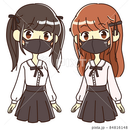 量産型女子 マスク着用 2人 イラスト素材のイラスト素材