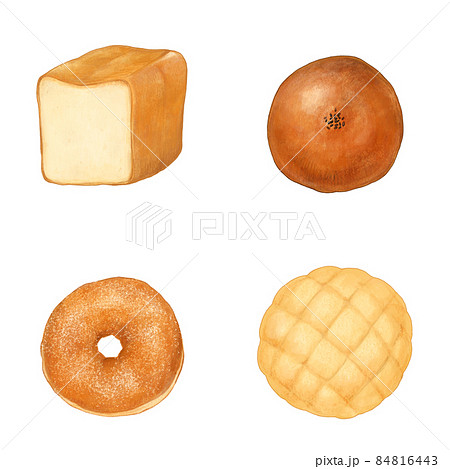食パンあんぱんドーナツメロンパンのイラストのイラスト素材