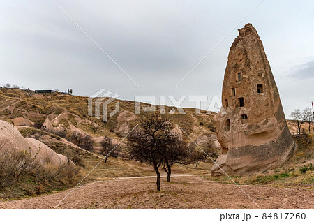 Landscape view of Uchisar, Cappadocia, Turkey under cloudy sky 84817260