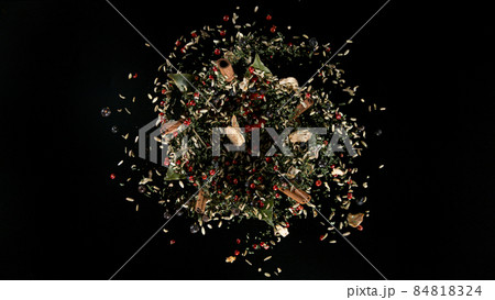 Freeze Motion Shot of Flying Mix Spices. Freeze Motion Shot of Flying Mix Spices. 84818324