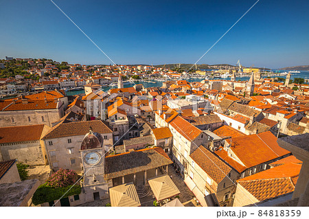 Top view of the historic center of Trogir town, Croatia, Europe. Top view of the historic center of Trogir town, Croatia, Europe. 84818359