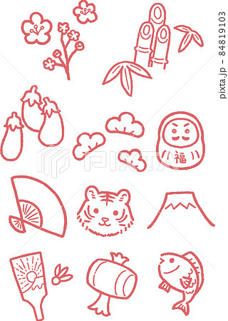 寅年の年賀状に使えるイラストセット　線画版 84819103