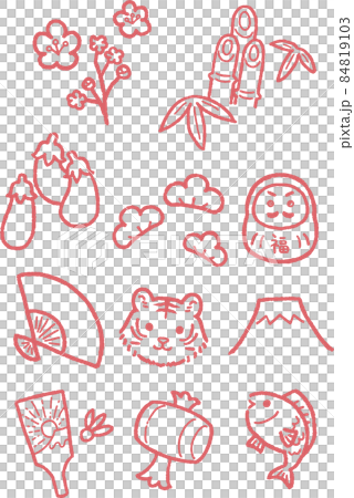 寅年の年賀状に使えるイラストセット　線画版 84819103