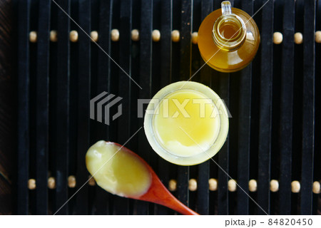 homemade ghee in container on a table , 84820450