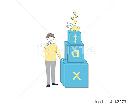 税金に悩み考える男性 税金に悩み考える男性 84822734