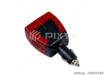 Red car inverter DC to AC isolated on a white background Red car inverter DC to AC isolated on a white background 84824569