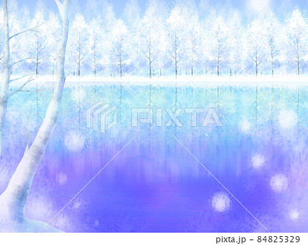 メルヘンな風景ー湖面に映り込む樹氷の林のイラスト素材