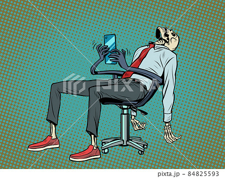 The businessman died in the office, but the robot chair continues to work for him and respond to messages in the smartphone 84825593