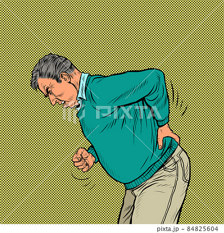 an elderly man back pain, osteochondrosis hernia sprain sciatica and other diseases of the spine and internal organs 84825604