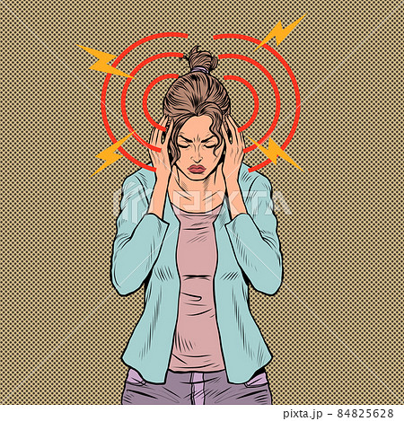 the woman is suffering headache, medical symptom migraine cancer hypertension meningitis stroke or other diseases 84825628