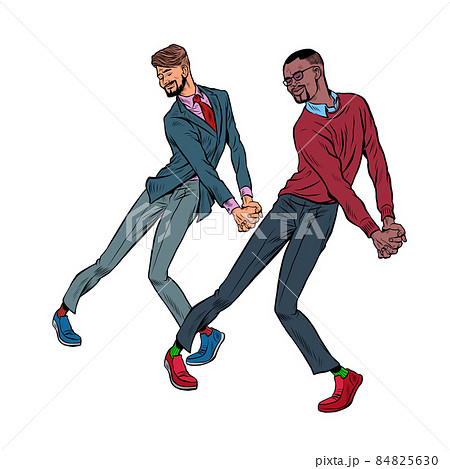 african and caucasian young man dancing, stylish clothes. Freedom and fan, love of music 84825630