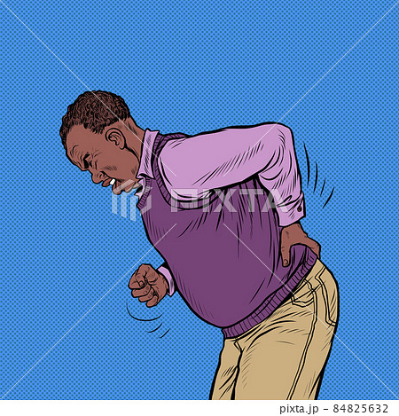 african elderly man back pain, osteochondrosis hernia sprain sciatica and other diseases of the spine and internal organs 84825632