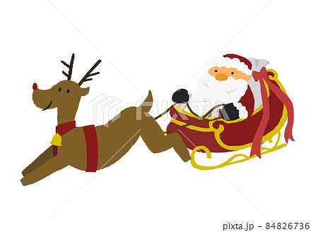 トナカイが引くソリに乗ったサンタクロースのイラスト素材 [84826736
