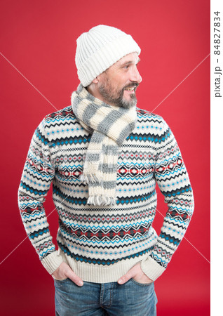 Fashionable wear for chilly season. Happy man  84827834