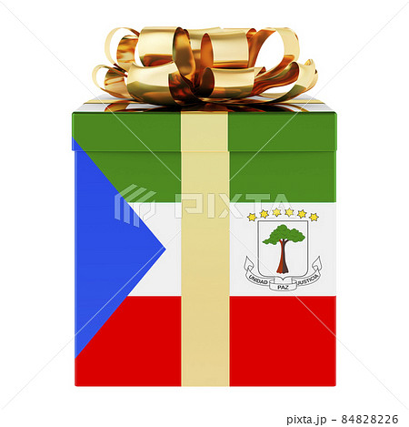 Gift box with Equatoguinean Guinea flag. Holiday in Equatorial Guinea, concept. 3D rendering 84828226