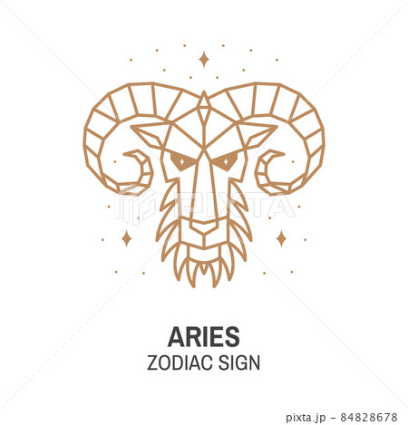 Zodiac astrology horoscope sign aries linear design. Vector illustration. Elegant line art symbol or icon of aries esoteric zodiacal horoscope templates for logo or poster isolated on white background 84828678