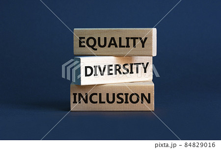 Diversity equality inclusion symbol. Concept words Diversity equality inclusion on wooden blocks on beautiful grey background. Diversity, business, inclusion and equality concept. 84829016