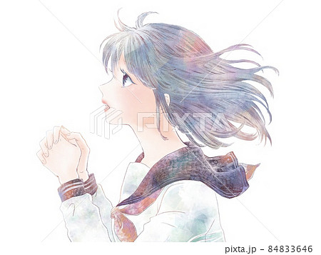 上を向いて祈る女子学生/ノーマル 上を向いて祈る女子学生/ノーマル 84833646