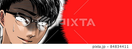 漫画イケメンメガネ会社員秘密がバレて顔面蒼白冷や汗が止まらない顔ドアップイラストのイラスト素材