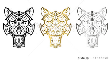 Black gold and silver line art of tiger head. Good use for symbol, mascot, icon, avatar, tattoo, T Shirt design, logo or any design you want. 84836856