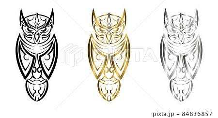 Black gold and silver line art of owl. Good use for symbol, mascot, icon, avatar, tattoo, T Shirt design, logo or any design you want. 84836857