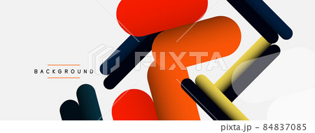 Abstract background. Round shapes, lines compositions on grey backdrop. Vector illustration for wallpaper banner background or landing page 84837085