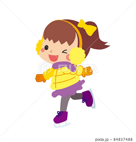 アイススケートを楽しんでいる可愛い小さな女の子のイラスト 白背景 クリップアートのイラスト素材 8474