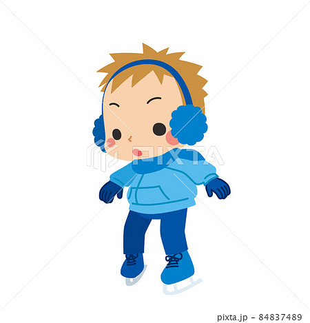 アイススケートを楽しんでいる可愛い小さな男の子のイラスト 白背景 クリップアートのイラスト素材 8474