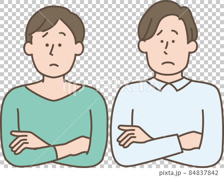 悩むカップル シンプルかわいいイラストのイラスト素材