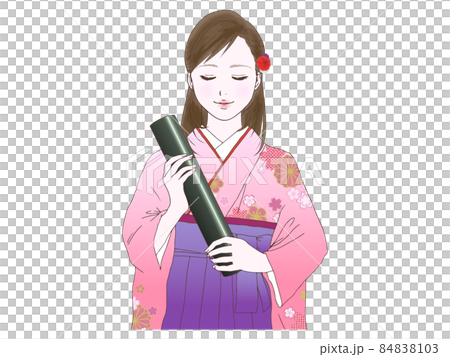 目を閉じた袴の女性 84838103