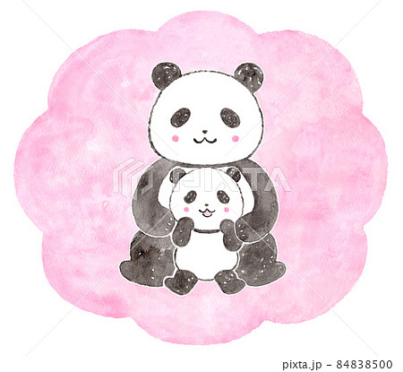 仲良しなパンダの親子 ピンク のイラスト素材