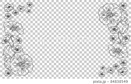 椿と梅の花のお洒落な線画フレーム 84838549