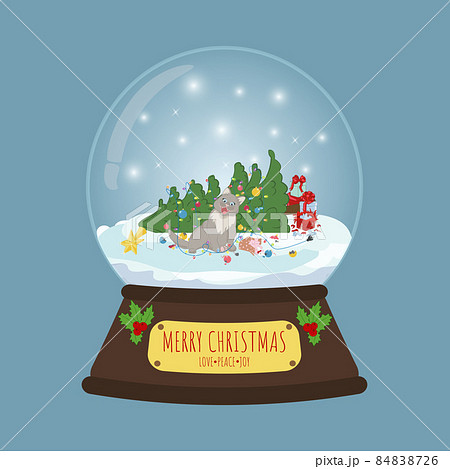 Merry Christmas glass snow globe with cat Merry Christmas glass snow globe with cat 84838726