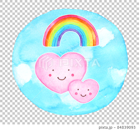 虹とハートの親子 青空 のイラスト素材
